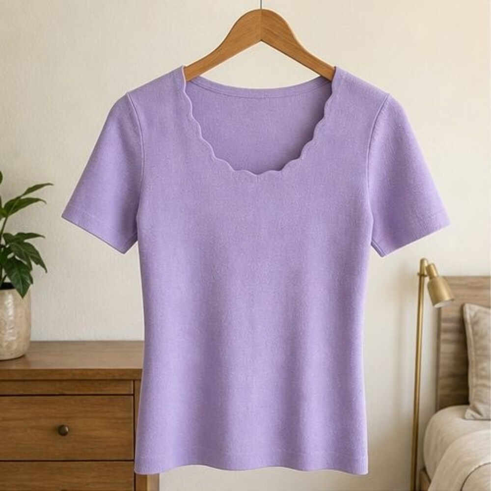 Lilac Scallop Neck Knit Top